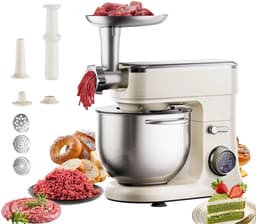 Flolife - Keukenmachine 7 Liter 1200W – Standmixer met DC Motor, Deeghaak, Ballongarde, Klopper en Vleesmolen Accessoire — thumbnail 1
