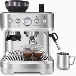 Pistonmachine met Bonenmaler en Melkopschuimer - Espressomachine RVS - 15 Bar - 2.3 Liter - Inclusief Barista Accessoires — thumbnail 1