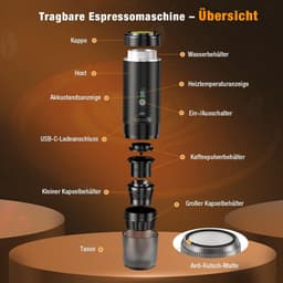 Mini Koffiemachine - 3-in-1 Reis Espresso Apparaat - Werkt op Batterijen en USB - Voor Cups en Gemalen Koffie - Camping en Autogadget - Cadeau voor Kampeerders en Reizigers - Reisaccessoire - Zwart - 1 Stuk — thumbnail 2