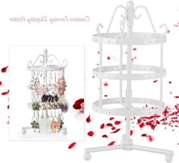 Draaibare Oorbellen Display met 3 Lagen, 72 Gaten Oorbellen Organizer en Sieradenhouder van Metaal (Wit) — thumbnail 2