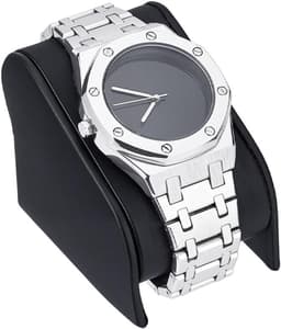Elegante Zwarte Leren Horloge Display Stand voor Eén Horloge - Perfect voor Sieradenwinkels, Tentoonstellingen en Thuisdecoratie - Afmetingen 5.3 x 7.5 x 6 cm — thumbnail 1