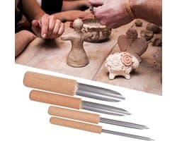 Set van 4 Halfronde Gat Snijders voor Keramiek en Klei - Houten Handvat, Gereedschap voor Sculpturen en Ambachten