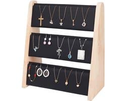 Houten Kettingenhouder met 3 Niveaus voor Sieraden, Organisator en Display voor Woonkamer, Kerstcadeau en Decoratie, 31 x 13.7 x 34cm