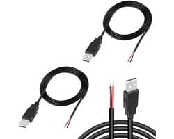 USB Pigtail 2 Pack - 2 Draad USB 2.0 Kabel van 2 m, 2 Pin Open Eind, Voeding Kabel en Verlengkabel, 5V 2A Connector