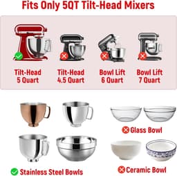 Mixer Kom Inzet - Keukenmachine Accessoire - Bakken en Bewaren - Hittebestendig en Vaatwasserbestendig - 5 Liter - Rood — thumbnail 5