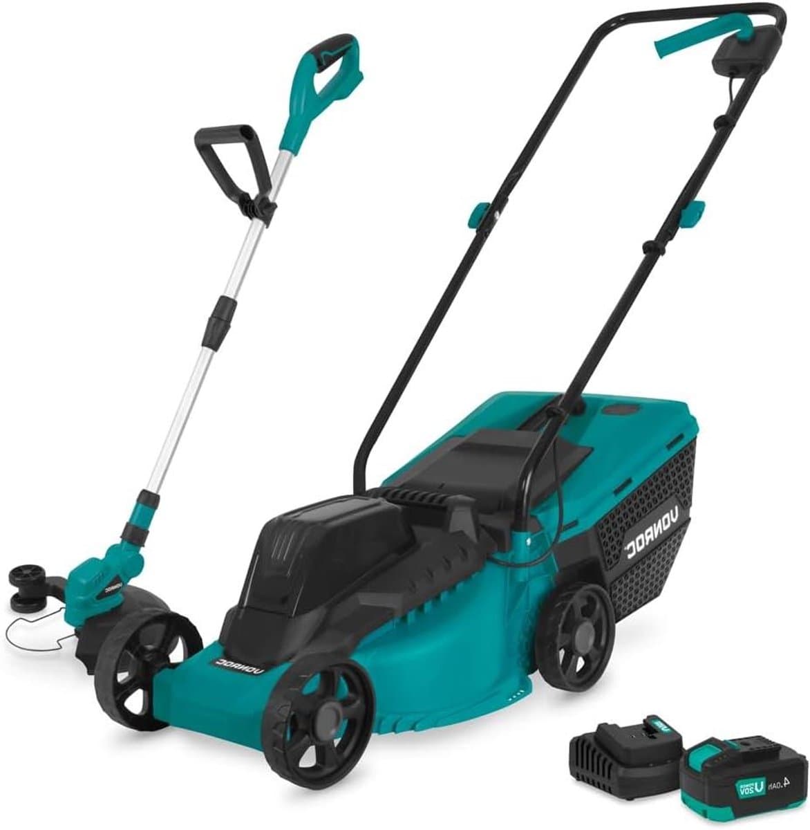 Grasmaaier Trimmer Set - Gazononderhoud Set - Tuin Onderhouden - Borstelloze Motor - 32 cm Snijbreedte - Groen — afbeelding 1