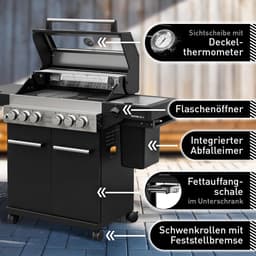 Gasbarbecue 4 Branders 57 x 139,6 x 115,4 cm – Premium Buitenkeuken met Draaispit, Sear Brander, Zijbrander, Achterbrander, Gietijzeren Grillroosters, Thermometer & Kijkvenster – HomebyNicole — thumbnail 1