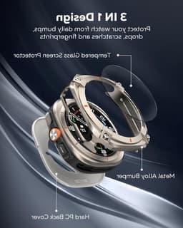 3 in 1 Metaal Case voor Samsung Galaxy Watch Ultra 47mm, Stalen Beschermbumper, Harde PC Achterkant en HD Gehard Glas Screen Protector, Titanium/Oranje — thumbnail 2