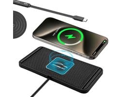 Draadloze Autolader voor iPhone en Qi Telefoons - 10W Snellader met Antislip Siliconen Mat, USB-kabel en Houder voor Dashboard of Kantoorgebruik — afbeelding 1