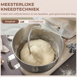 TEKROA® Keukenmachine 1300W - Keukenrobot - 4.5L - Foodprocessor met 6 - standen - Mixer met Mengkom - BPA-vrij - Keukenmixer - 3 Accessoires - Beige — thumbnail 4