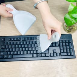 Stoffer en blik - Mini bezem - Bureau schoonmaken - Ergonomisch ontwerp - 1 stuk - Gebroken wit — thumbnail 5