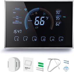 Slimme Thermostaat - Warmtepomp Bediening - Energie Besparen - App & Spraakbediening - LCD Kleurenscherm - Zwart — thumbnail 5