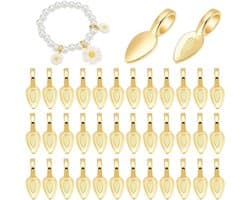 50 Stuks Lijm Op Bails voor Hangers, Gouden Platte Pad Charms en Bladconnectoren voor Oorbellen en Kettingen Maken