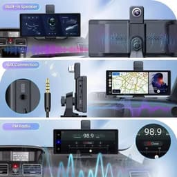 Dashcam voor Auto - 10.26” 4K Dashcam – CarPlay & Android Auto – 350° Rotatie – 6M AHD Achtercamera – Nachtzicht & Rijassistentie - Zwart — thumbnail 2