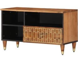 Tv-kast Mangohout - Tv-meubel Kast - Woonkamer Opbergen - Handgesneden Design - 80 x 33 x 46 cm - Honingbruin