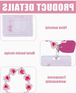 ID Kaart Houder met Retractable Keychain en Transparante Bescherming voor Studenten - Verticale Versie met Roze Hart Hanger — thumbnail 2