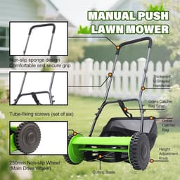 Handmatige Gazonmaaier - Duwmaaier Tuin - Gazon Onderhoud - Verstelbare Hoogte - 40 cm Maaibreedte - Zwart — thumbnail 2