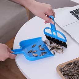 Mini Stoffer en Blik - Kleine Bezem Set - Bureau Schoonmaken - Zachte Borstelharen - Compact Ontwerp - Blauw — thumbnail 3