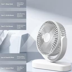 KZQ Usb Tafelventilator Stil Kantelbaar Met 3 Snelheden - Bureauventilator Voor Koeling Thuis En Kantoor - Wit — thumbnail 5