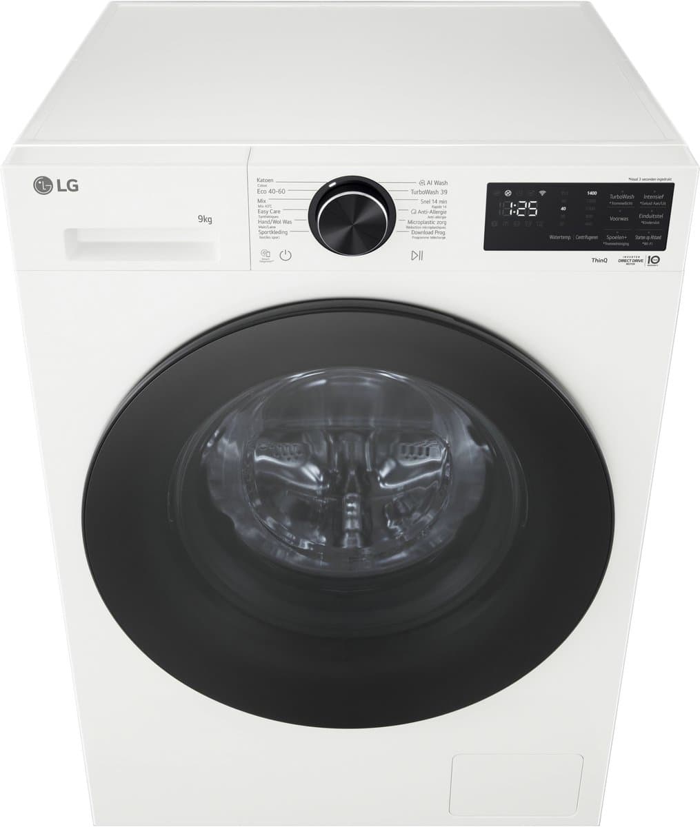 LG F4X5009TWB wasmachine 9 kg met AI DD voor betere stofverzorging, TurboWash360˚ voor snel en grondig wassen in ca. 39 min, Steam verwijdert allergenen en bacteriën, ThinQ slimme bediening en stille, duurzame Inverter Direct Drive. Energieklasse A — afbeelding 1