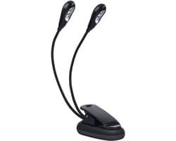 Dubbele Boekenlamp - Leeslampje Clip - Lezen en Muziek - Verstelbare Arm - 29 cm - Zwart