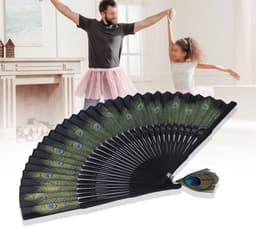 Dailygoods - Dailygoody - Bamboeventilator - Opvouwbare ventilator - Elegant design - Pauwenpatroon - Draagbaar voor dansvoorstellingen - Herbruikbaar — thumbnail 3