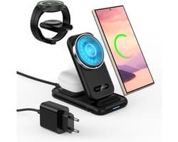 MMOBIEL Draadloze Oplader – 4 in 1 Qi2 Opvouwbaar Draadloos Oplaadstation – Laadstation voor Smartphone en Smart Watch – Incl. 25W Adapter - Zwart