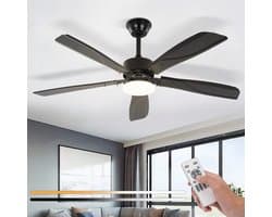 NETTLIFE Plafondventilator met Verlichting - Zwart - 23W - LED Plafondlamp met Ventilator - Stil - Timer - 3000K-6500K Dimbaar - 6 standen Ventilator - met Afstandsbediening - 125CM Plafondventilatoren - voor Slaapkamer | Keuken | Woonkamer — afbeelding 1