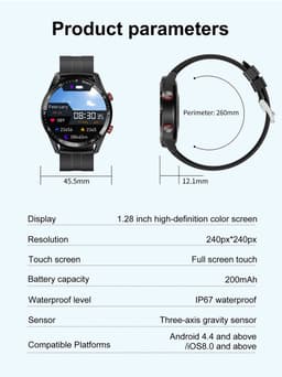 Knobbout Slimme Smartwatch met 1,28 inch Touchscreen- PPG als ECG hartslag- en hartfilamentmeting - ECG + PPG dubbele hartmonitor voor nauwkeurige gezondheidsbewaking - Bluetooth bellen en contacten synchronisatie - zwart staal+siliconen horlogeband — thumbnail 16