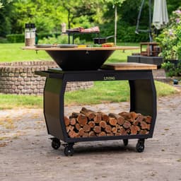 RJRoyal Living Plancha grill BBQ Big Jack Blackline 3.0 grillring en houtopslag vuurschaal buitenkeuken grillring met houten snijplank — thumbnail 2