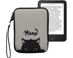 kwmobile Universele Cover voor eReader - Neopreen hoesje Kat Meow design grijs / zwart - 17 x 12 x 2 cm