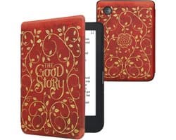 kwmobile e-reader hoesje geschikt voor Kobo Clara 2E hoes - E reader flip case met magnetische sluiting - Ereader cover - Sprookjesboek design in geel / oranje / rood