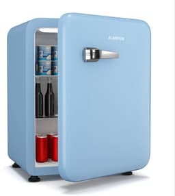 Klarstein Audrey Evo 68L Retro Mini Kühlschrank - Leise 40 dB, Kompakter Kühlschrank Klein mit Verstellbaren Füßen, Wendetür, Mechanischem Thermostat, Blau, Ideal für Schlafzimmer und Büros — thumbnail 6