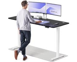 Desktronic HomePro Zit-sta Bureau Elektrisch In Hoogte Verstelbaar, 200x80cm Wit/Zwart, Stille Dubbele Motor, Hoogte 62-126cm