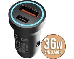 YSONIC Auto Oplader - Universele Duo Snel Lader - USB C & A Poort Adapter - Type C Sigarettenaansteker Stekker - 36W Fast Charge Geschikt voor Smartphones, Tablets & Laptop - Zwart