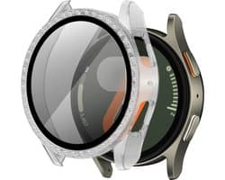 Bandz Diamond hoesje met screenprotector geschikt voor Samsung Galaxy Watch 7 - 44mm case - hardplastic beschermhoes - glazen screen protector - Full cover case + screenprotector (transparant)