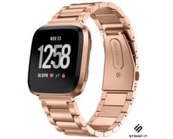 Stalen Smartwatch bandje - Geschikt voor Fitbit Versa / Versa 2 stalen bandje - rosé goud - Strap-it Horlogeband / Polsband / Armband
