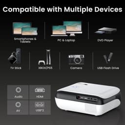 Beamer Draagbare Native 1080p Full HD - LED Projector - 1920 x 1080 Resolutie - Bluetooth HDMI USB - Voor Thuisbioscoop Gaming Onderwijs — thumbnail 4