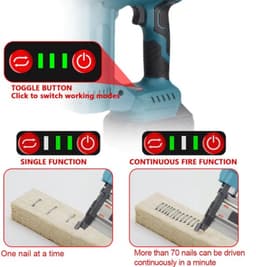 Elektrische Nagelnietmachine 2 Batterijen - 15-50 mm Nagellengte - 4 Versnellingen - Draadloos - Voor Doe-Het-Zelf En Timmerwerk — thumbnail 3