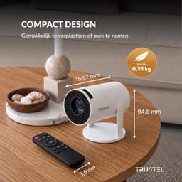 Trustel® Mini Beamer - Smart Projector met Netflix – 4K Ondersteuning – WiFi 6 & Bluetooth – 180° Draaibaar – Auto Keystone – Thuisbioscoop – Wit — thumbnail 5