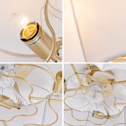 DESMIU Plafondventilator – Appbediening – 50 x 50 x 20 cm – Stof En Kunststof – Goud Wit – Verlichting Met Zes Snelheden — thumbnail 3