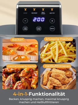 Draagbare Airfryer met 4 Functies en 2 Glazen Bakplaten — thumbnail 4