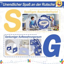 7-in-1 kinderglijbaan voor peuters, multifunctionele speelset met schommel, glijbaan, basketbalmand, tunnel, opbergruimte, klimladder, gereedschapsvrije montage, vrijstaande glijbaan, speelgoed — thumbnail 4