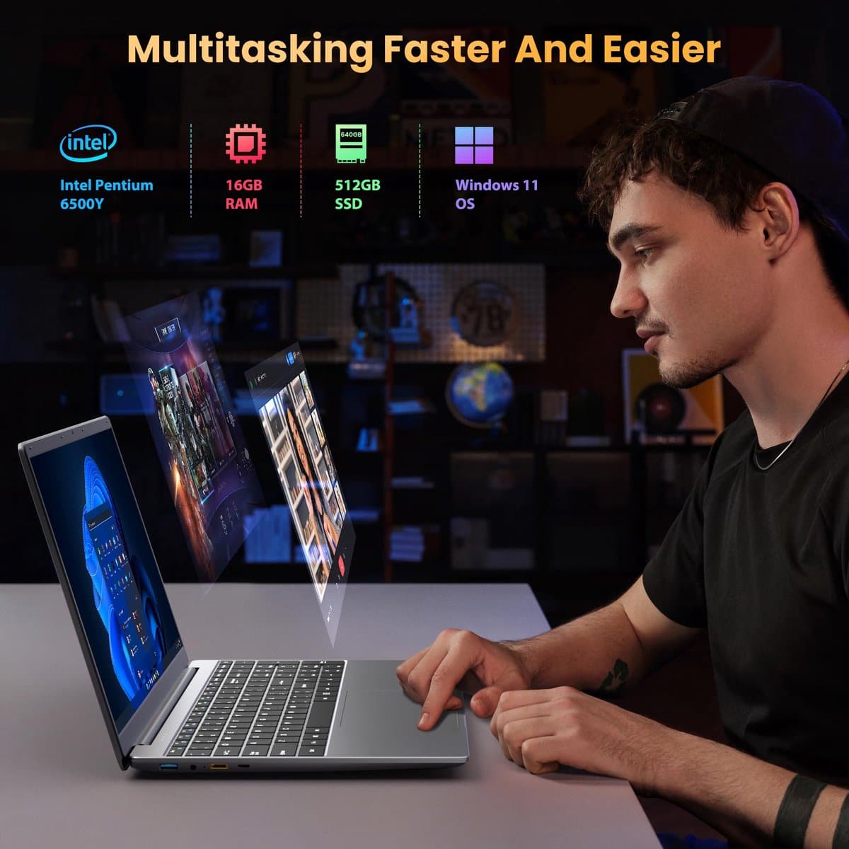 Laptop 16GB RAM 512GB SSD - 15,6 Inch Full HD IPS - Intel 6500Y Processor - Space Gray - Notebook — afbeelding 1