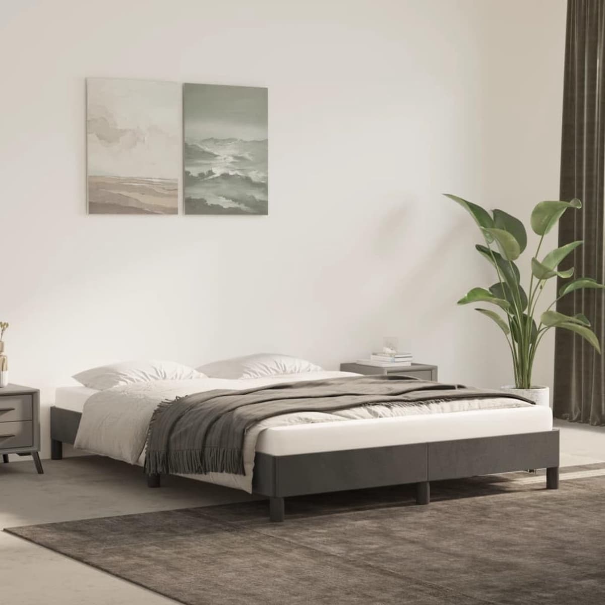 Bedframe, donkergrijs, 140 x 190 cm, fluweel, bedframe voor slaapkamer, logeerkamer, bedframe, familiebed, hotelbedframe voor slaapkamer, hotel, logeerkamer — afbeelding 1