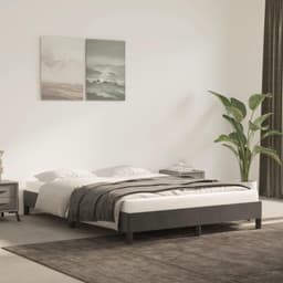 Bedframe, donkergrijs, 140 x 190 cm, fluweel, bedframe voor slaapkamer, logeerkamer, bedframe, familiebed, hotelbedframe voor slaapkamer, hotel, logeerkamer — thumbnail 1