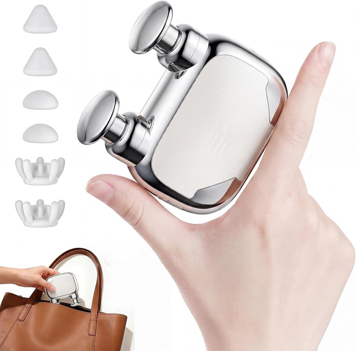 Mini Massage Gun met Dubbele Kop, Draagbaar Massagepistool voor Spiermassage, Oplaadbare Handheld Massager voor Spierontspanning, Compact voor Thuis, Kantoor en Reizen, Cadeau voor Mannen en Vrouwen, Zilver — afbeelding 1