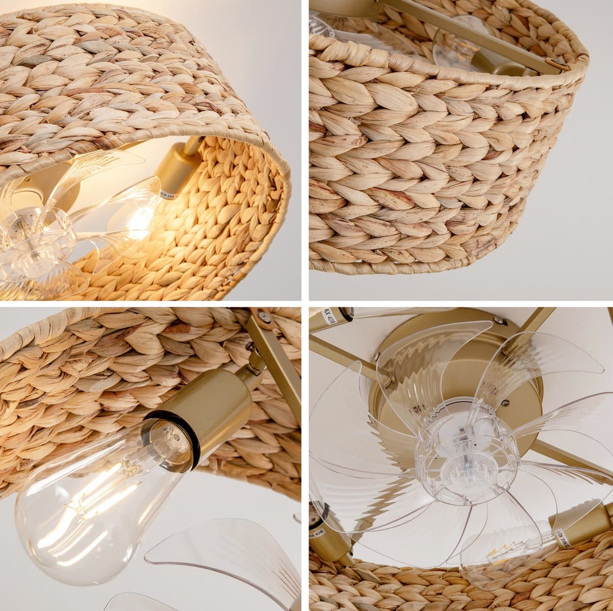 FloraGrace Plafondlamp Met Ventilator – Handgeweven Rattan Design – 50 Cm – Kunststof En Rattan – Koper – Slaapkamer En Kleine Ruimtes – 6 Snelheden — afbeelding 1