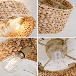 FloraGrace Plafondlamp Met Ventilator – Handgeweven Rattan Design – 50 Cm – Kunststof En Rattan – Koper – Slaapkamer En Kleine Ruimtes – 6 Snelheden — thumbnail 1