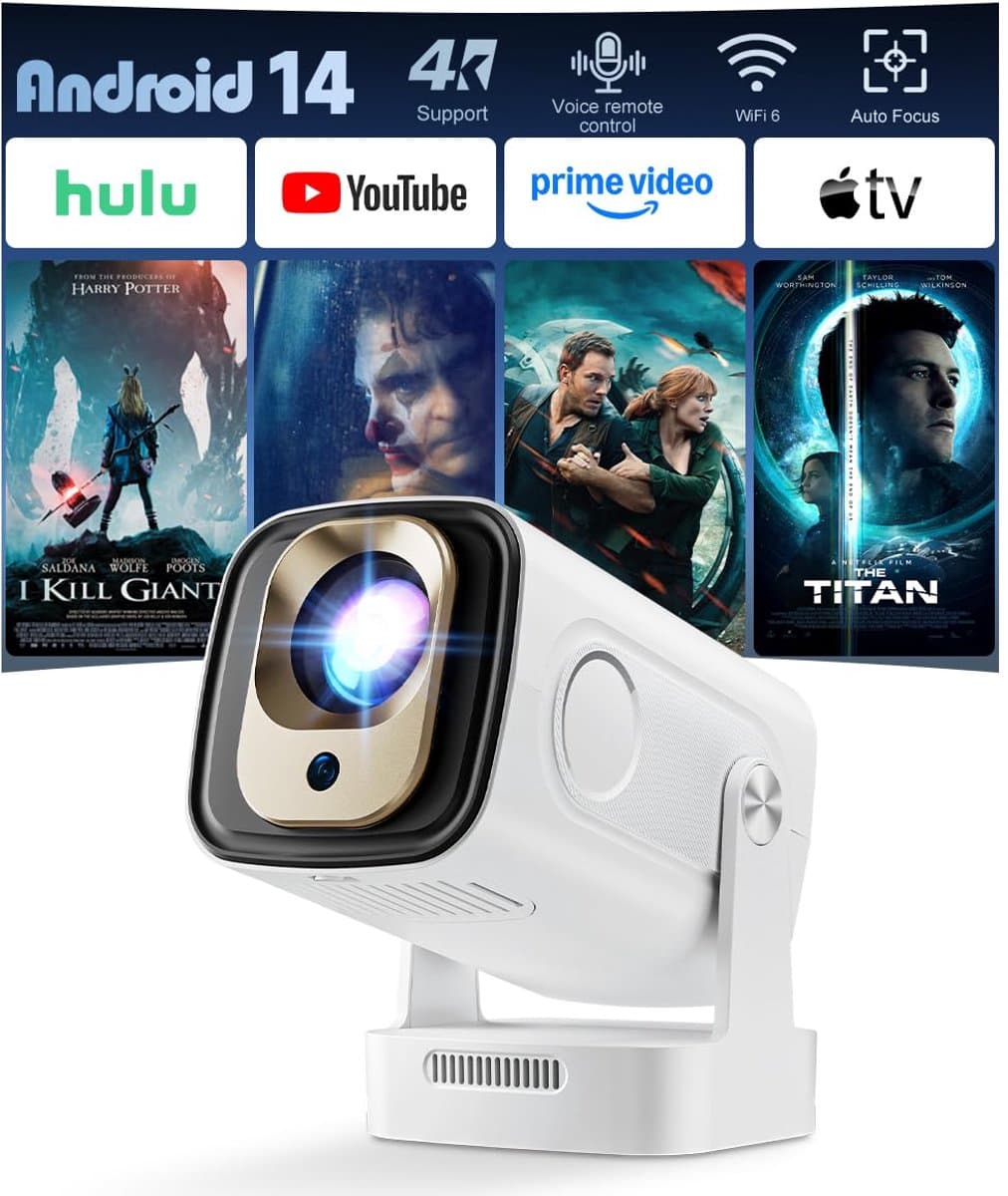 Mini Beamer – Full HD 1080P – WiFi 6 & Bluetooth 5.4 – Android 14 – Autofocus – 270° Draaibaar — afbeelding 1